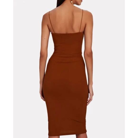 ENZA COSTA Dress Womens XS Umber Stretch Silk Knit Ruched Strappy Midi NEW - Picture 2 of 16